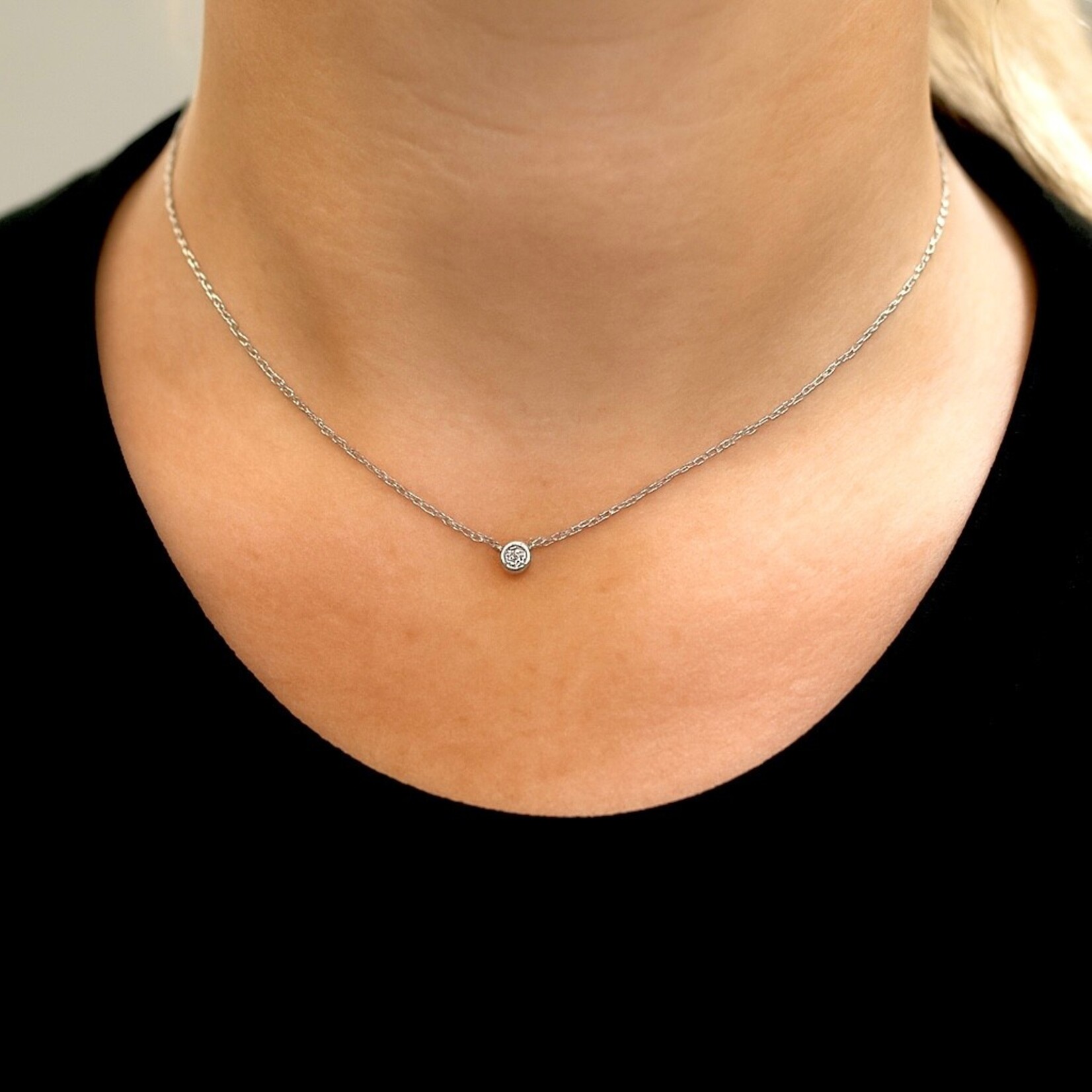 Sterling Silver Diamond Bezel Necklace