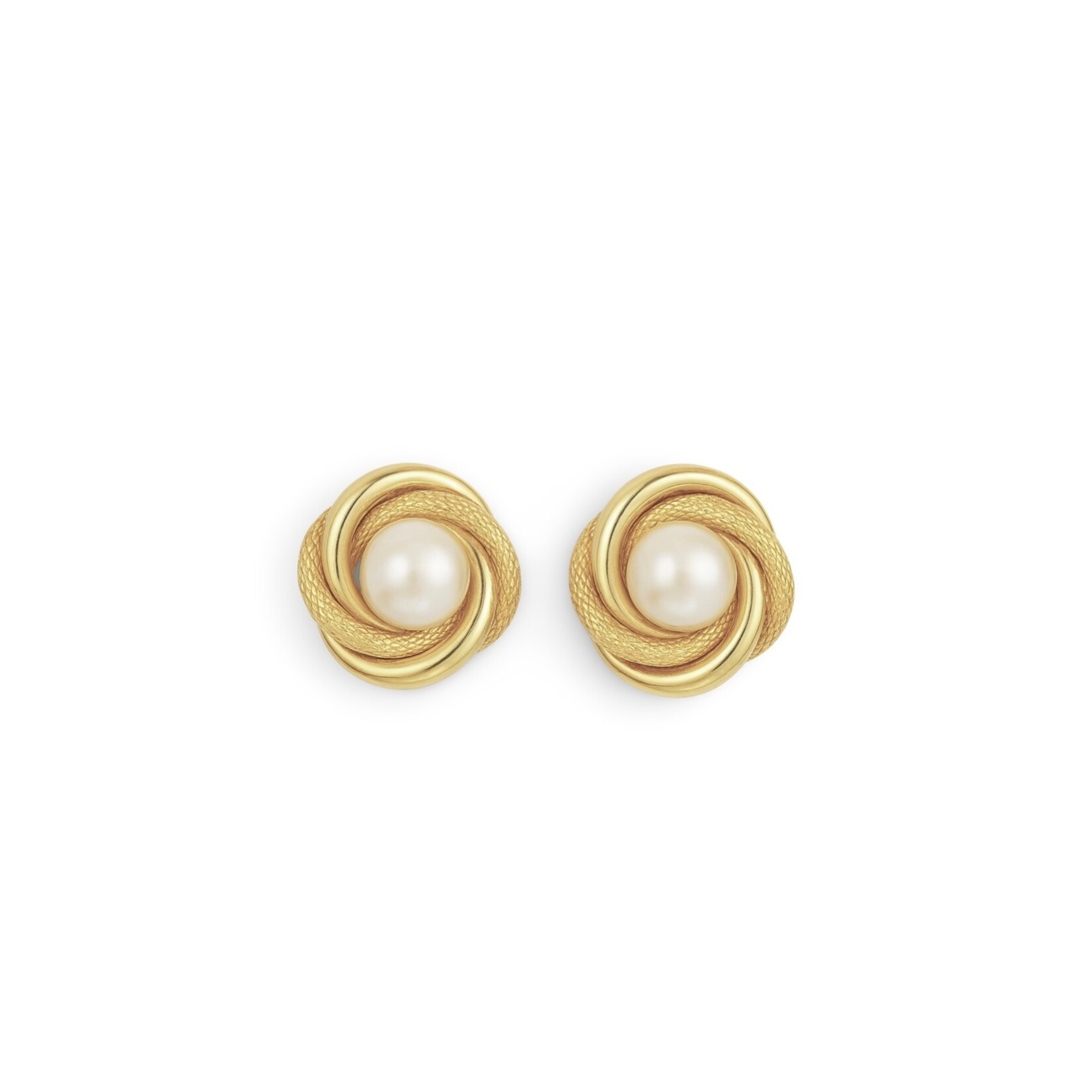 14K Yellow Gold Cultured Pearl Love Knot Stud Earrings