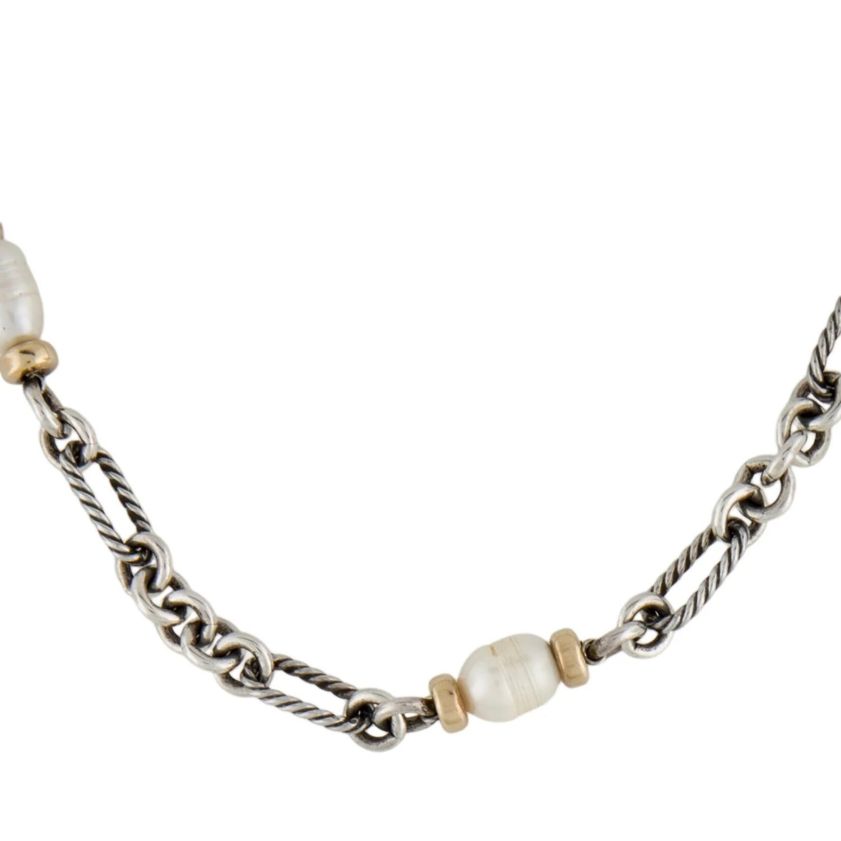 Sterling Silver and 18K Yellow Gold David Yurman Pearl Figaro Station Necklace