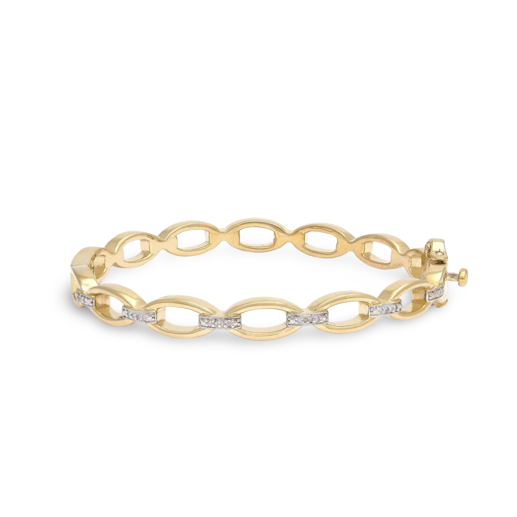 14K Yellow Gold Sterling Diamond Link Bangle