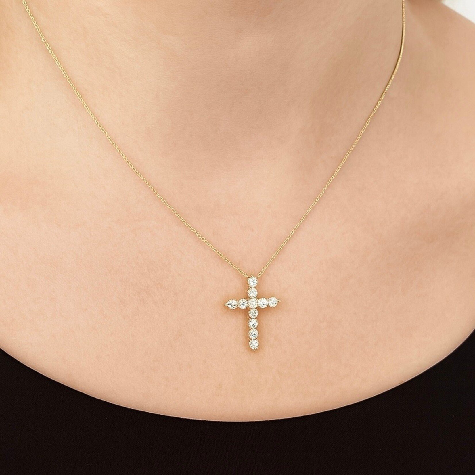 14K Yellow Gold 1/2 Carat Medium Diamond Cross