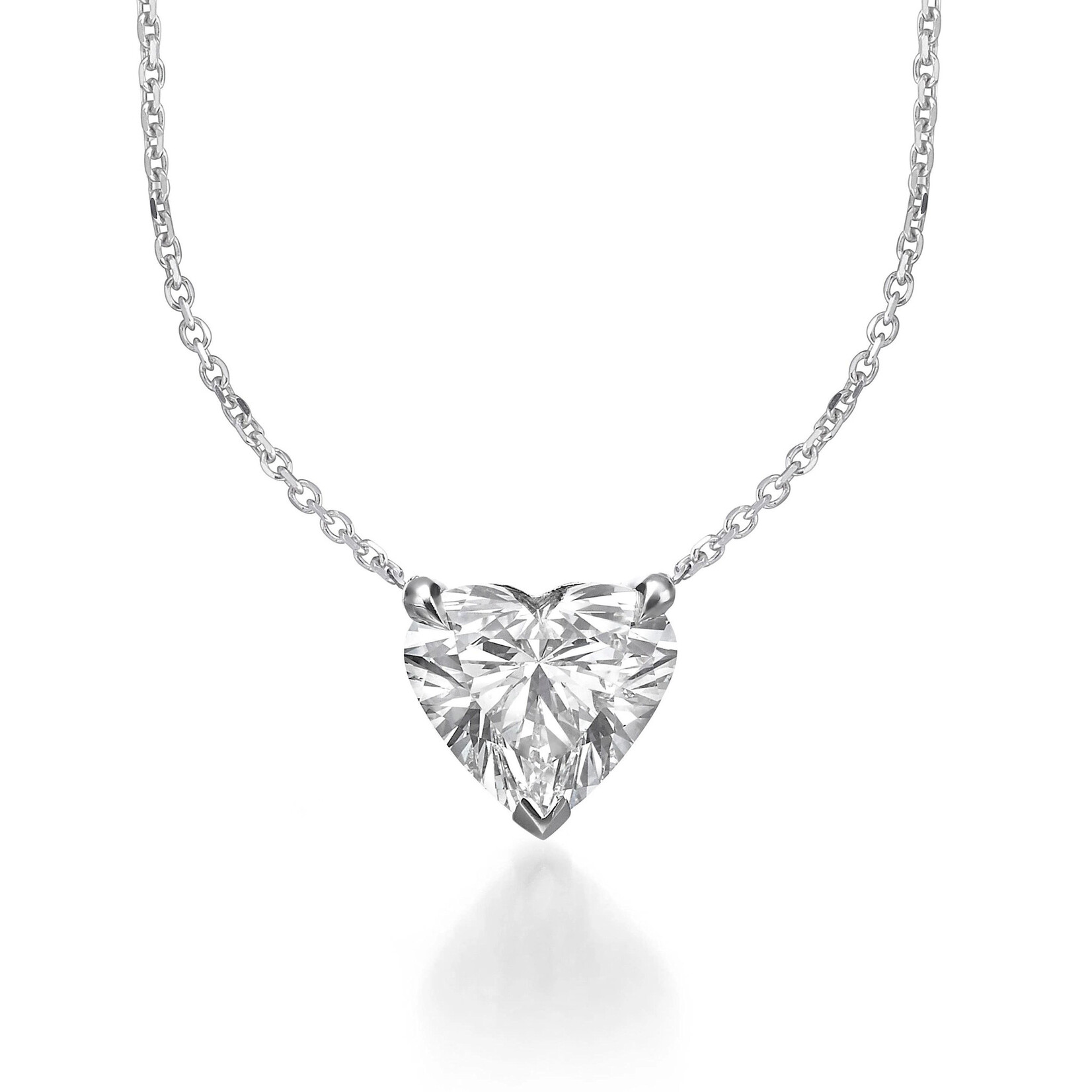 14K White Gold 1 Carat Lab Grown Diamond Heart Solitaire Pendant