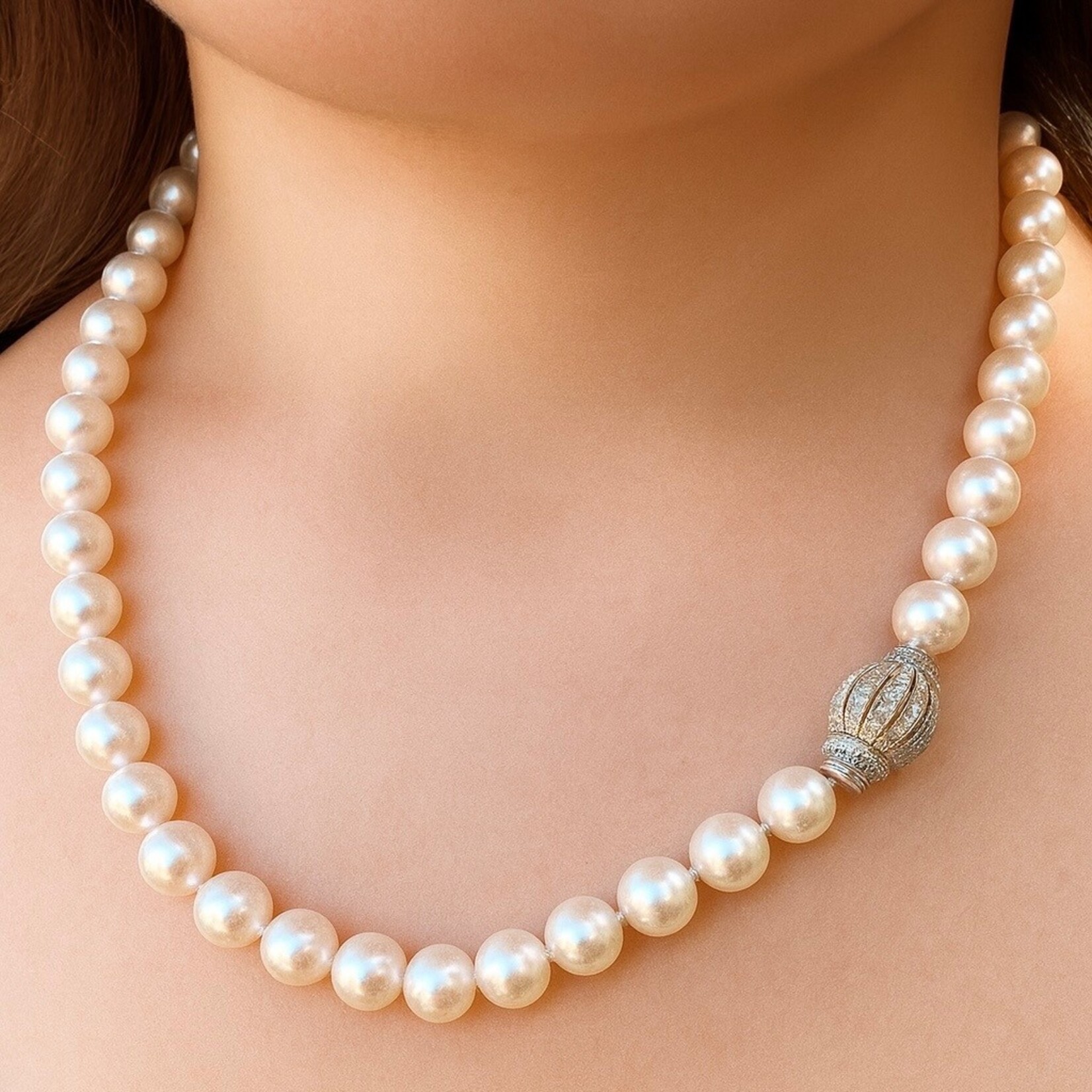 Akoya Pearl Strand with 1.50 Carat Diamond Ball Clasp