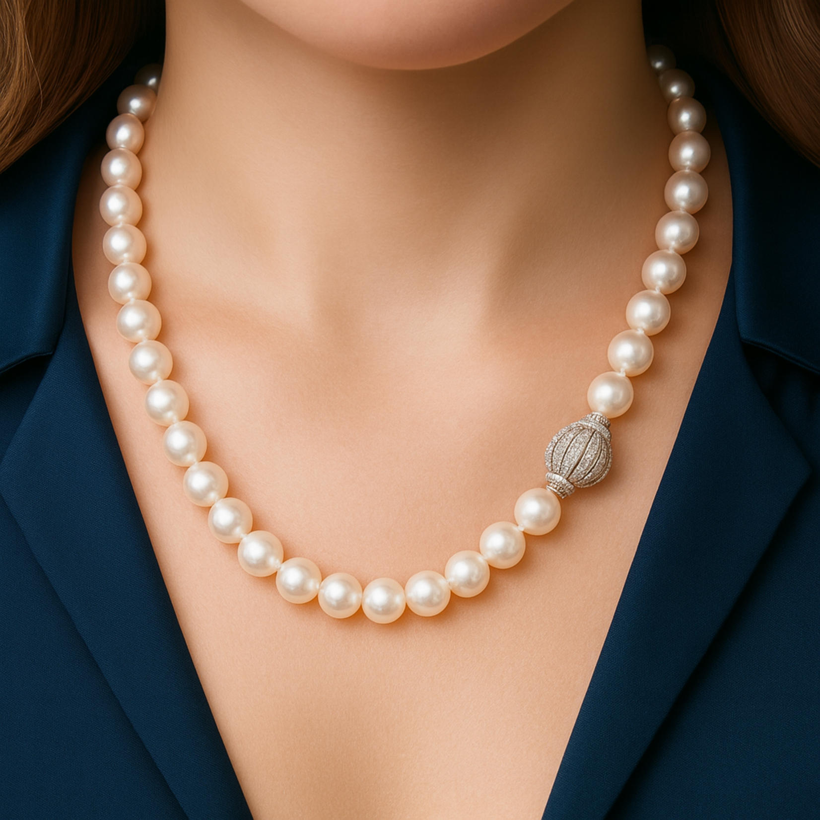 Akoya Pearl Strand with 1.50 Carat Diamond Ball Clasp