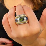 Sterling Silver & 14K Yellow Gold David Yurman Peridot and Iolite Renaissance Ring