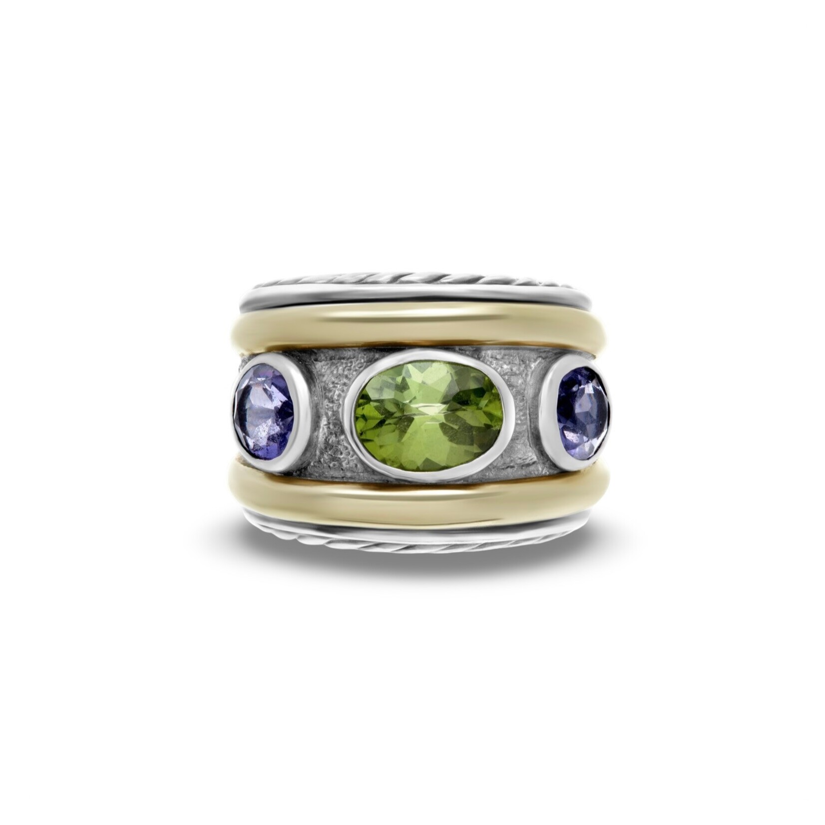 Sterling Silver & 14K Yellow Gold David Yurman Peridot and Iolite Renaissance Ring