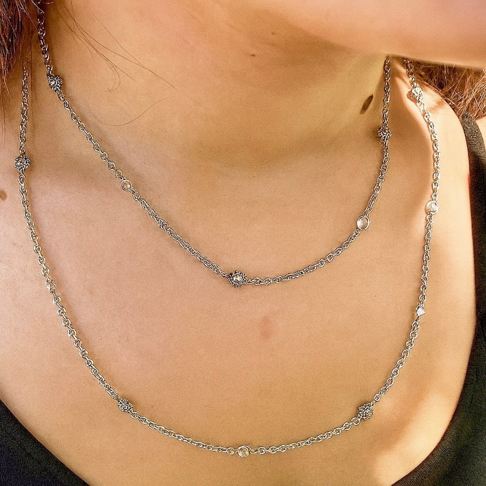 Sterling Silver and 14K Yellow Gold Clear Quartz and Diamonds Andrea Candella Necklace