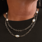 Sterling Silver and 18K Yellow Gold David Yurman Pearl Figaro Station Necklace