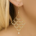 Michelle Pressler 14KF Yellow Gold  White Zircon & Pearl Chandelier Earrings
