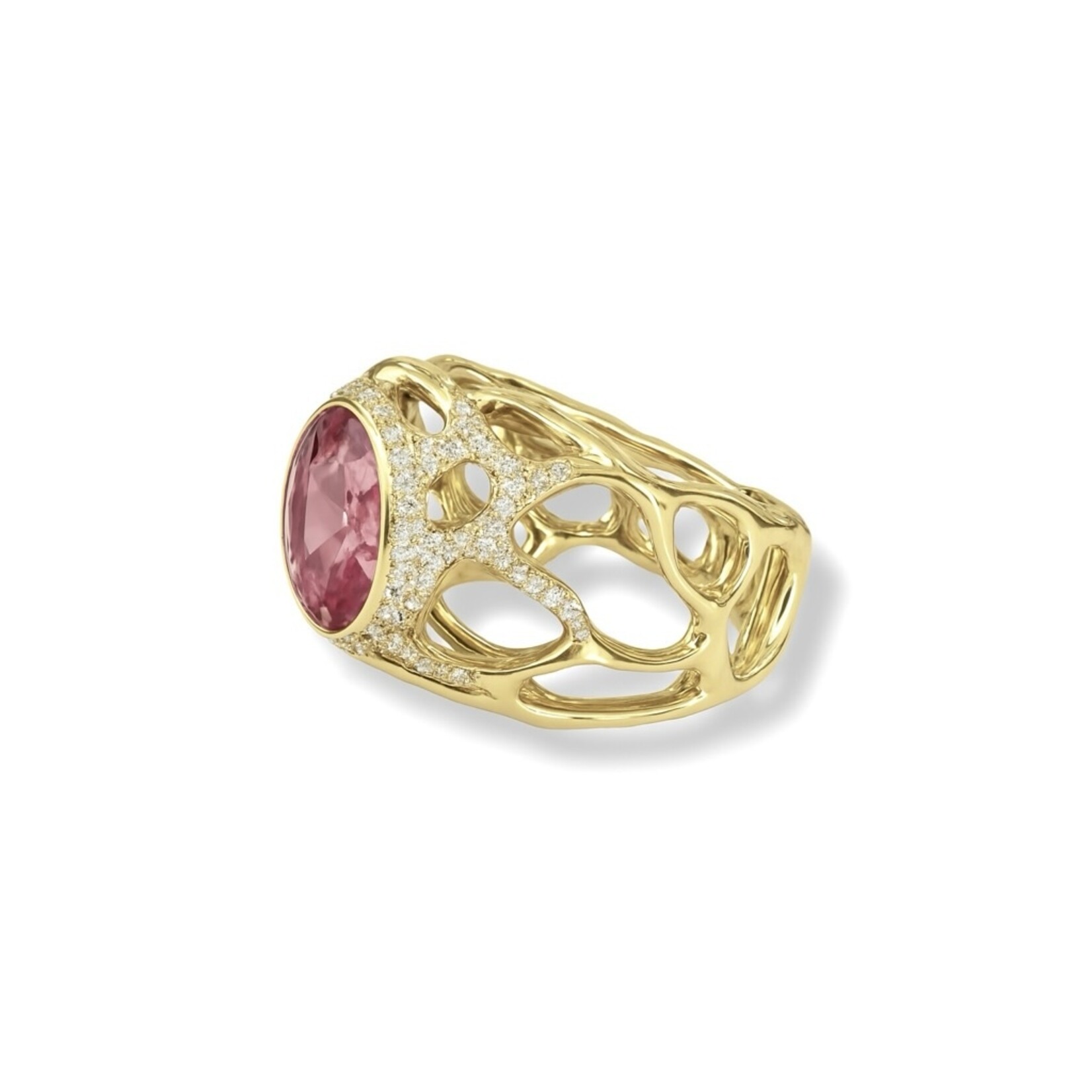 18K Gold Pink Tourmaline & Diamond Ring