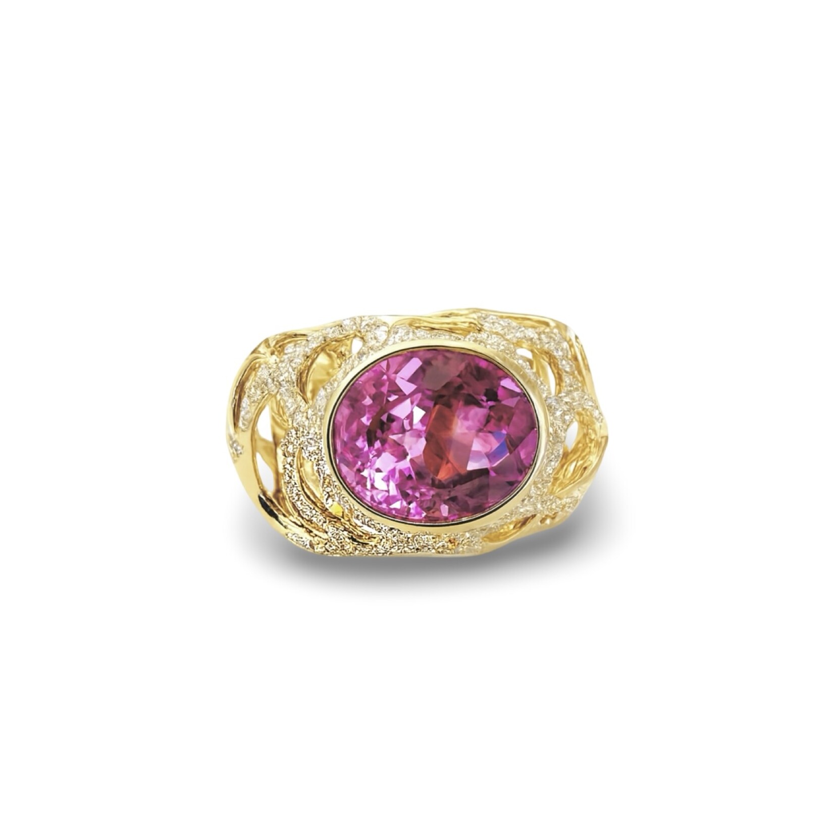 18K Gold Pink Tourmaline & Diamond Ring