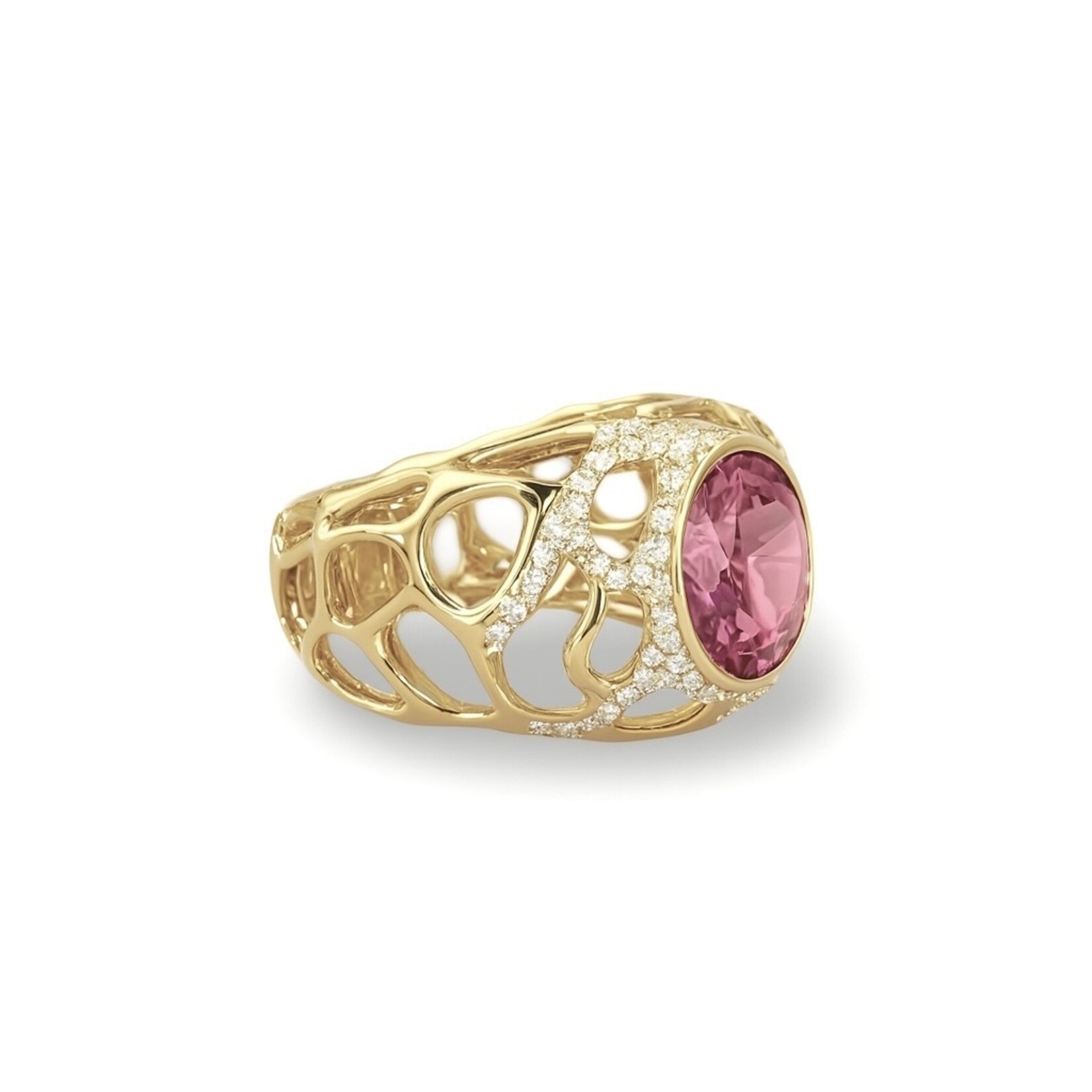 18K Gold Pink Tourmaline & Diamond Ring