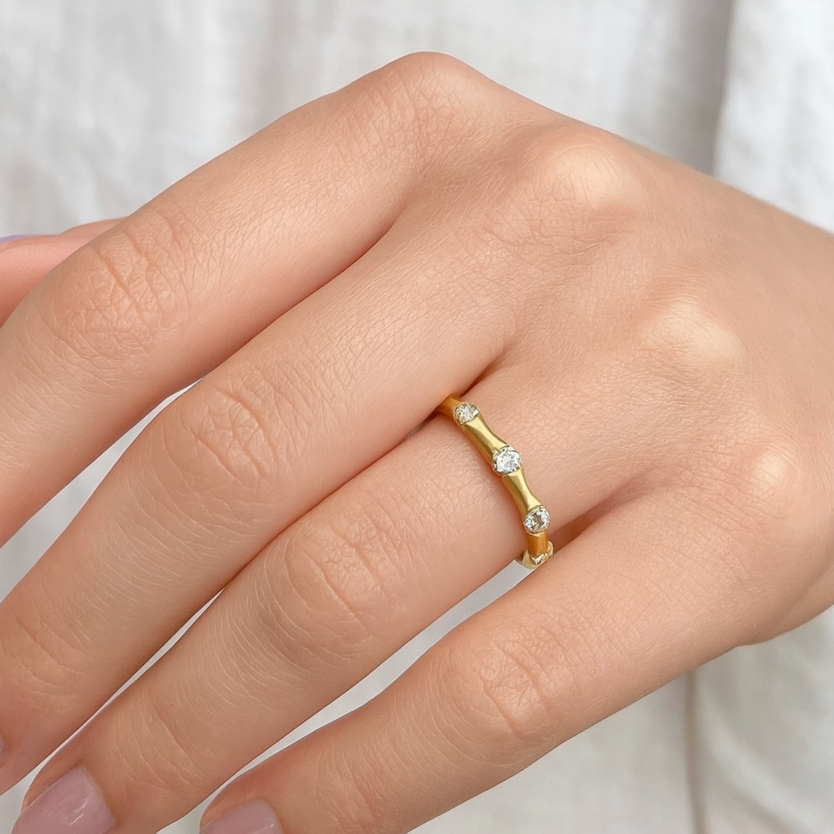 14K Yellow Gold 1/2 Carat Diamond  Bamboo Band