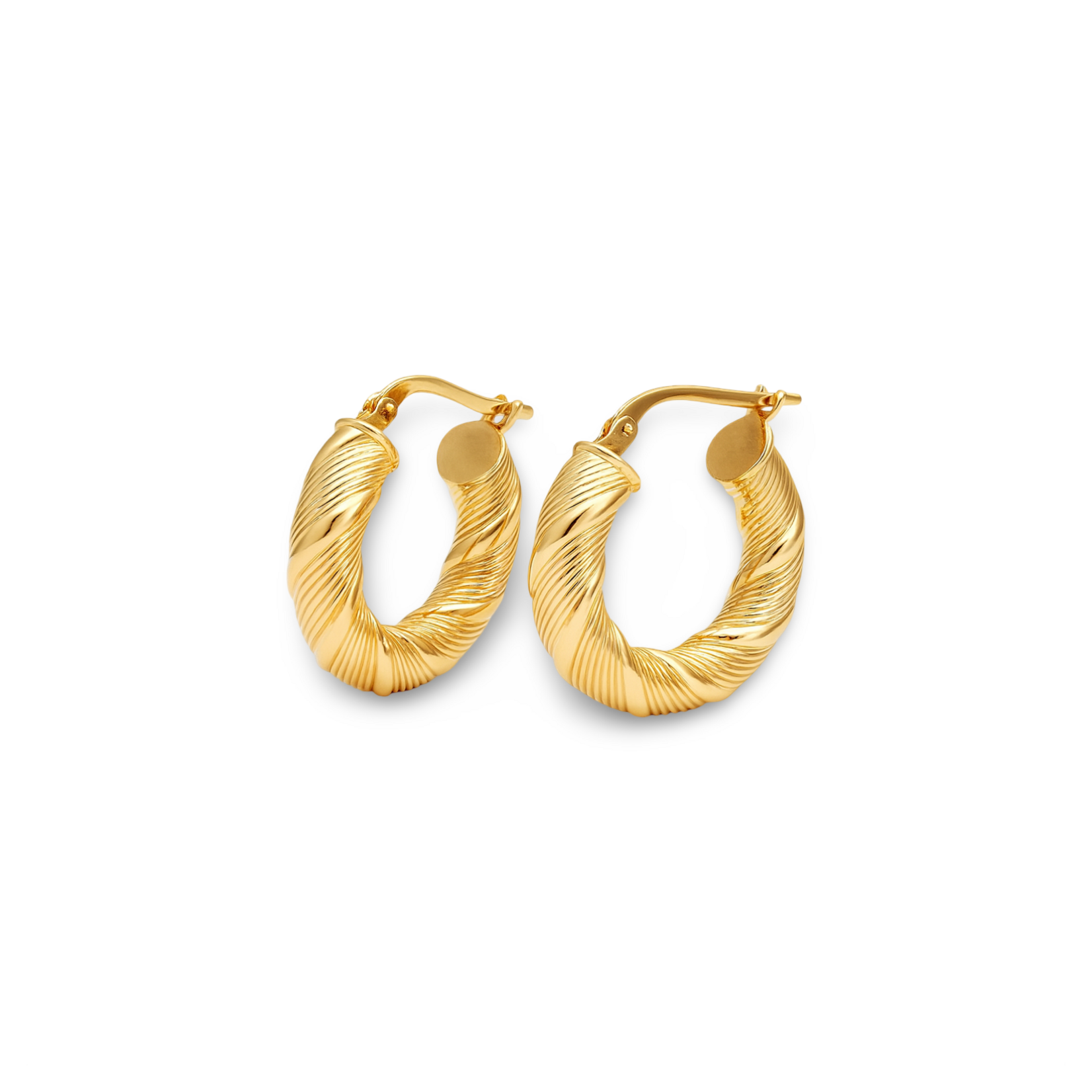 14K Yellow Gold Beveled Line Gold Hoops