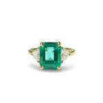 Handmade 18K Yellow Gold Emerald & Diamond Ring