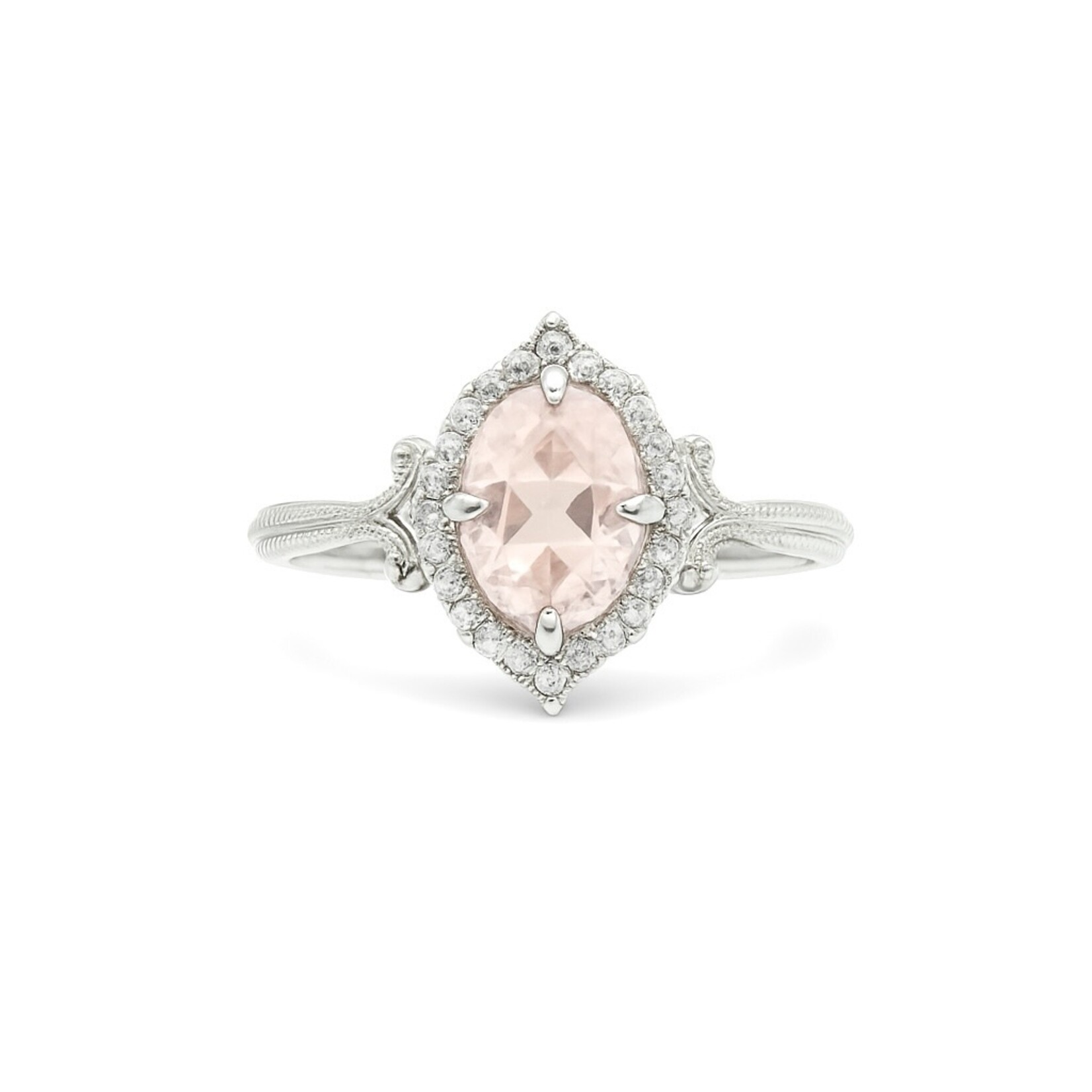 14K White Gold Petite Oval Morganite & Diamond Ring