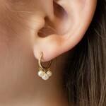 14K Yellow Gold Pearl & Diamond Fringe Drop Hoop Earrings