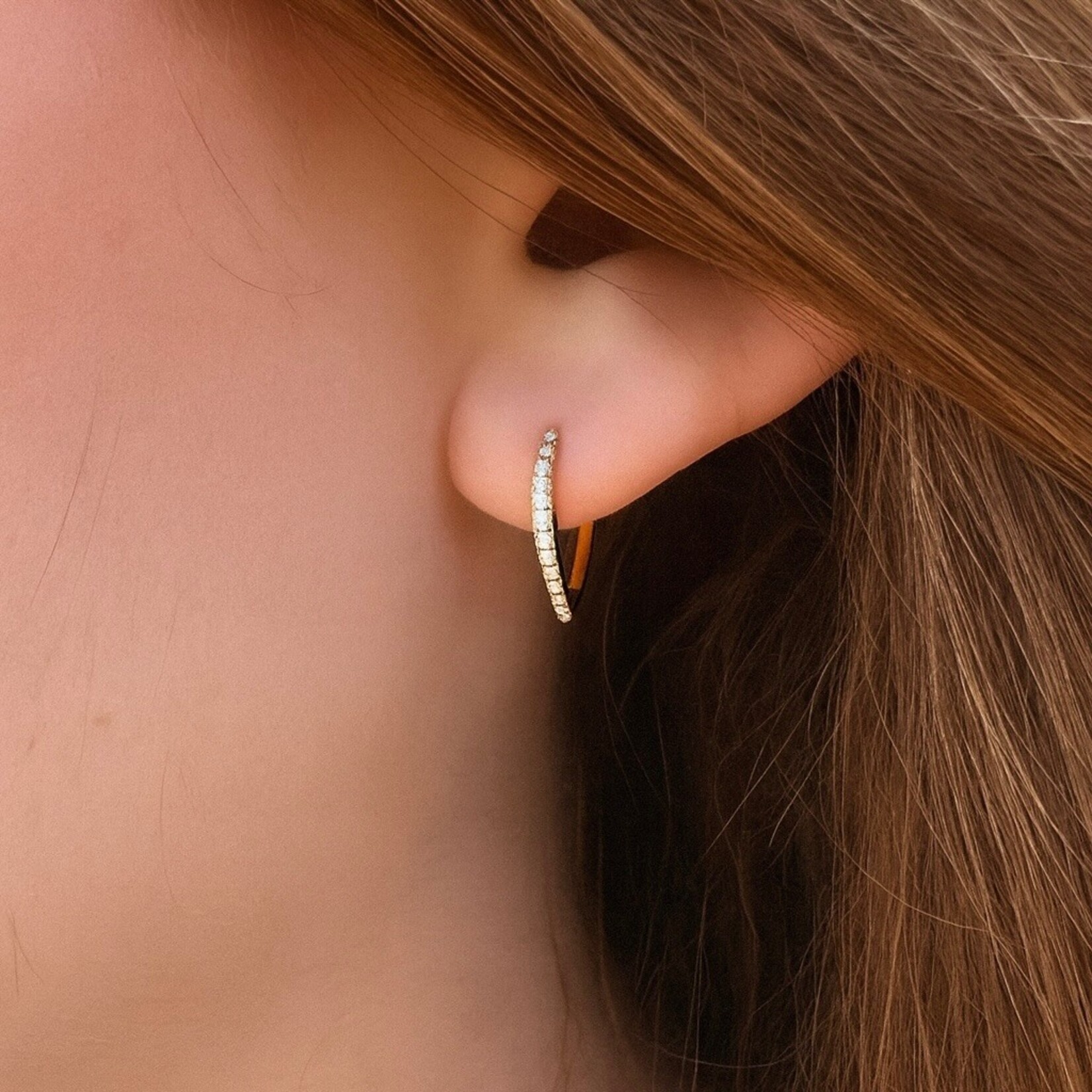 18K Yellow Gold Petite Diamond V Huggie Earrrings