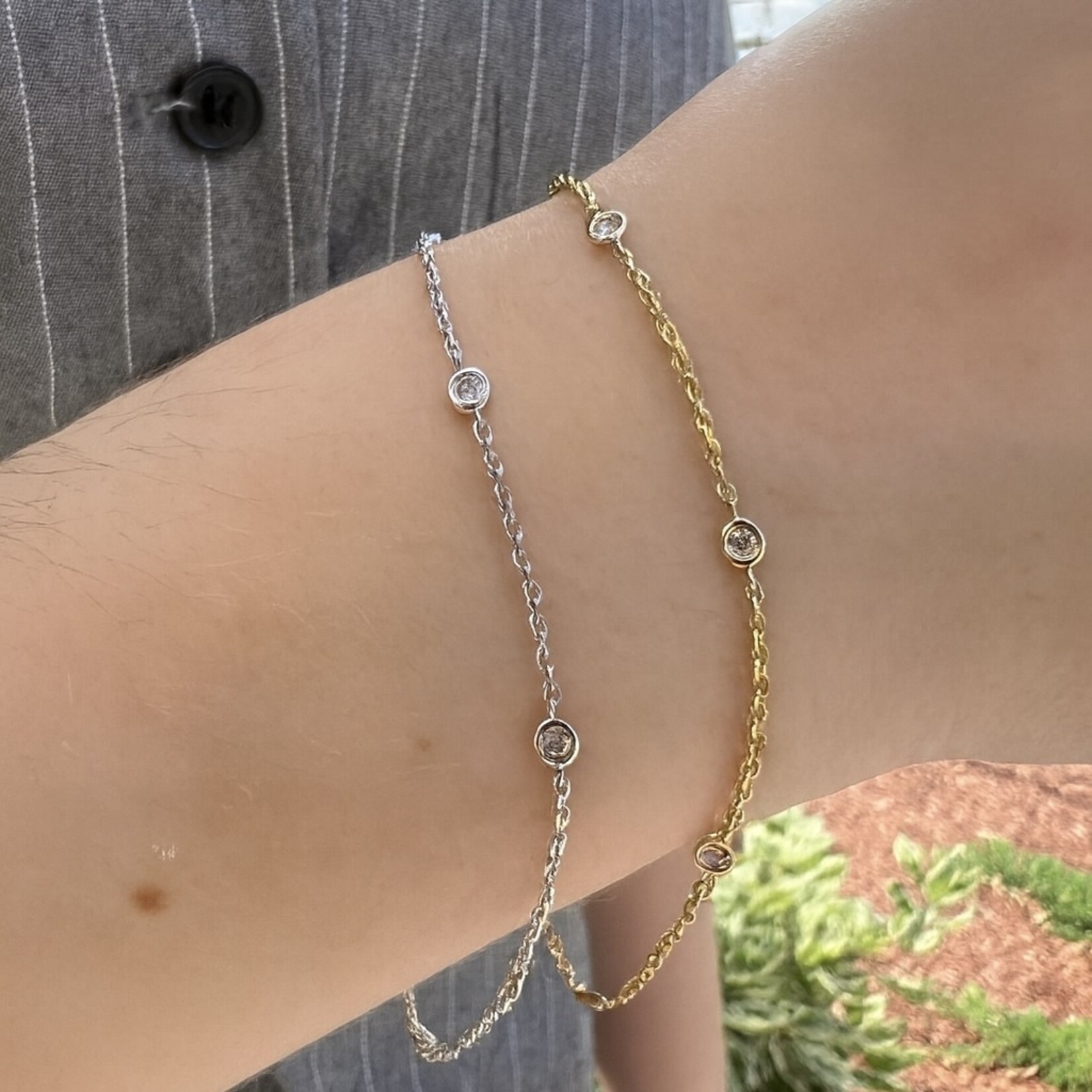 14K White Gold Diamond Bezel Bracelet