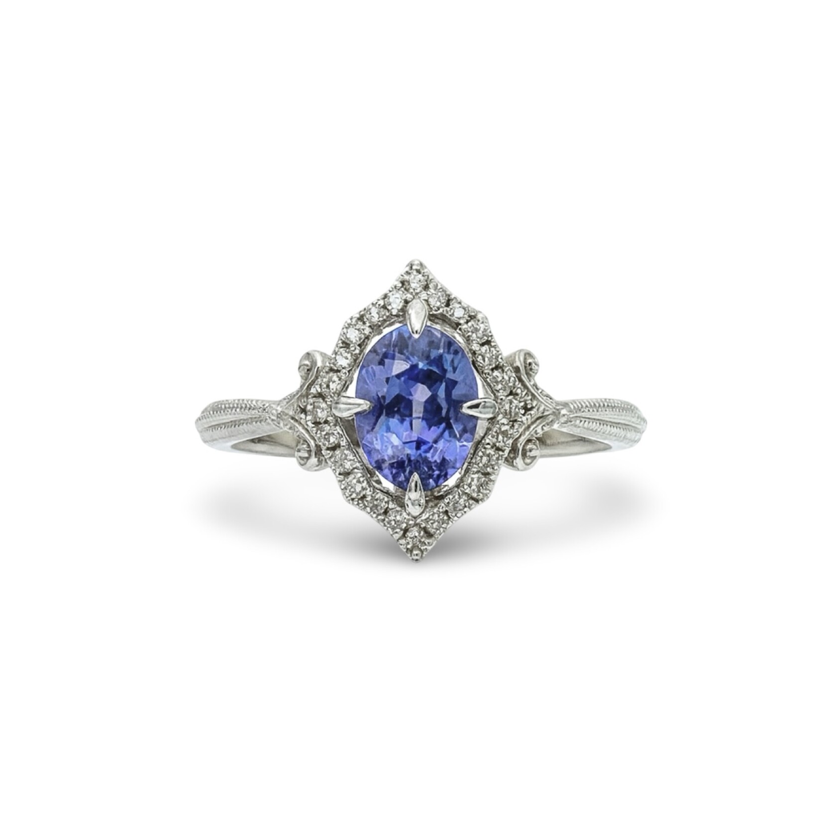 14K White Gold Petite Oval Tanzanite & Diamond Ring
