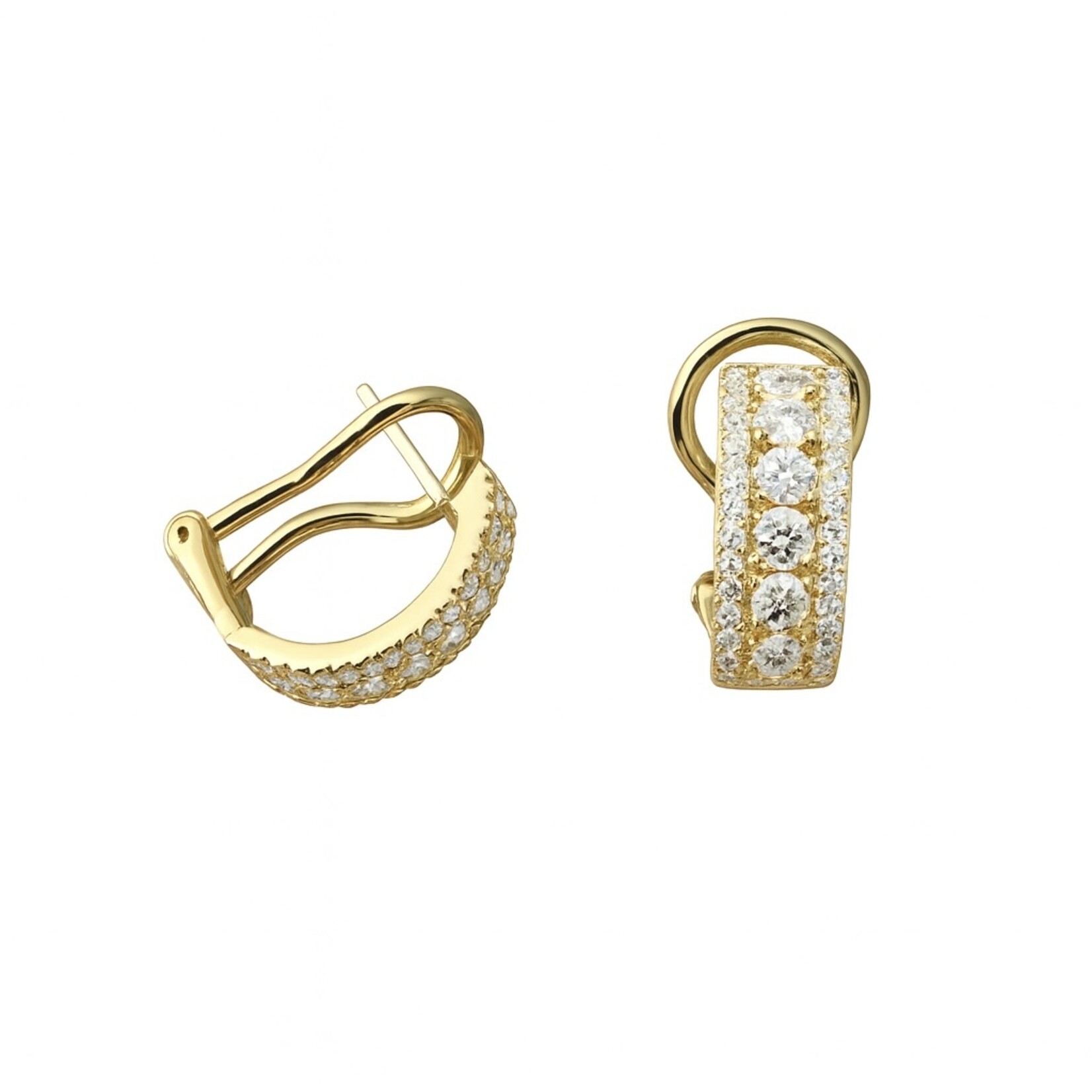 18K Yellow Gold Diamond Pave French Clip Earrings