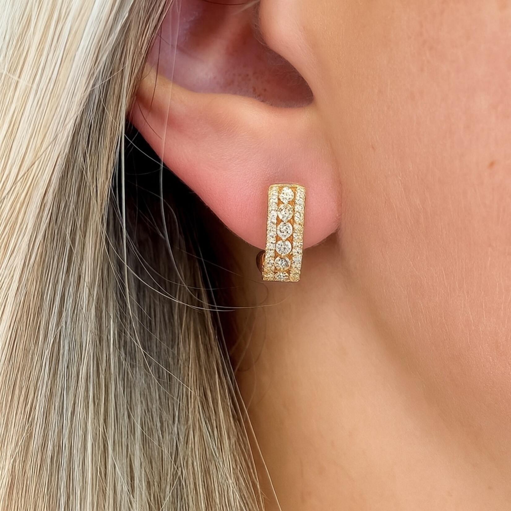 18K Yellow Gold Diamond Pave French Clip Earrings