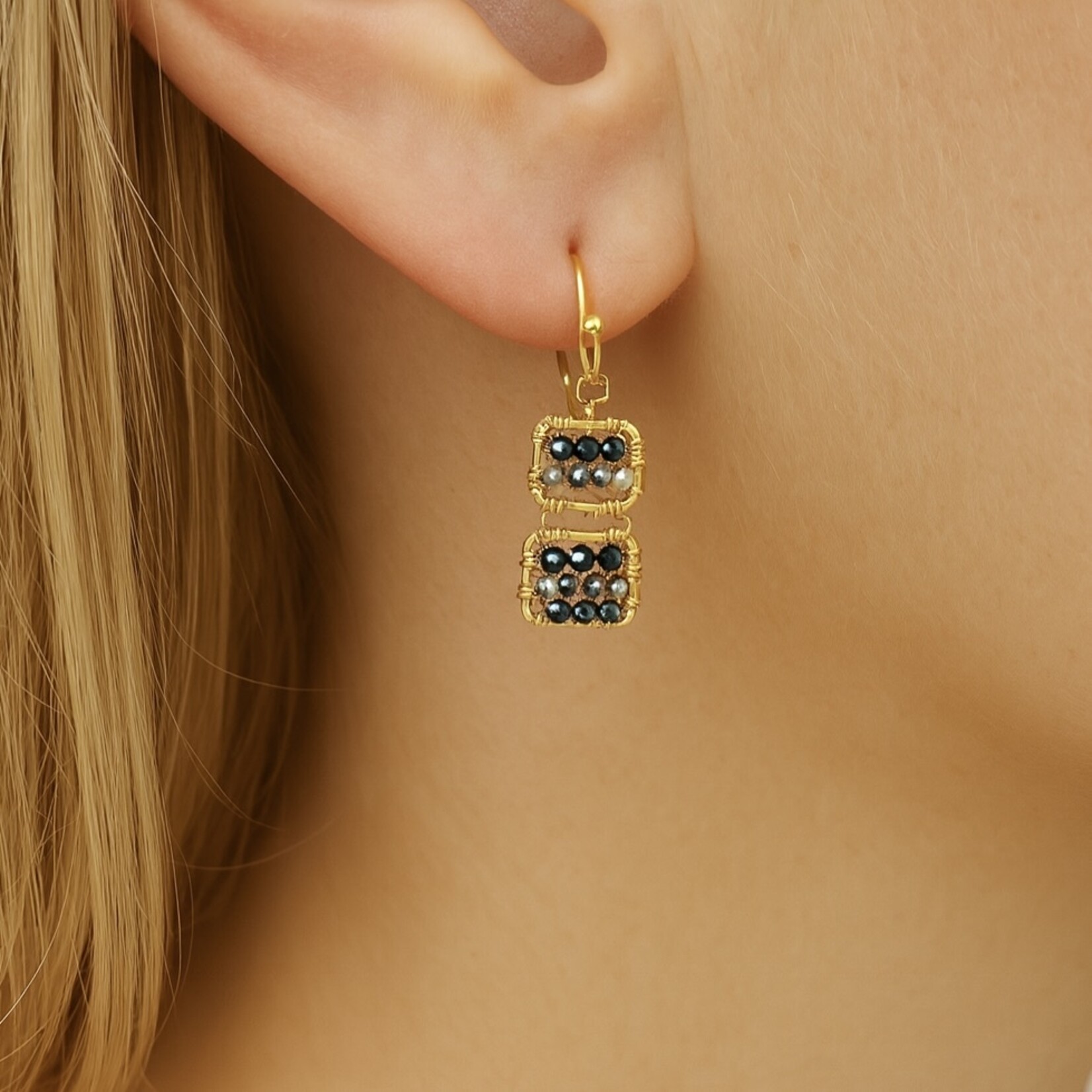 Michelle Pressler 14K Yellow Gold Filled Double Square Spinel and Zircon Earrings