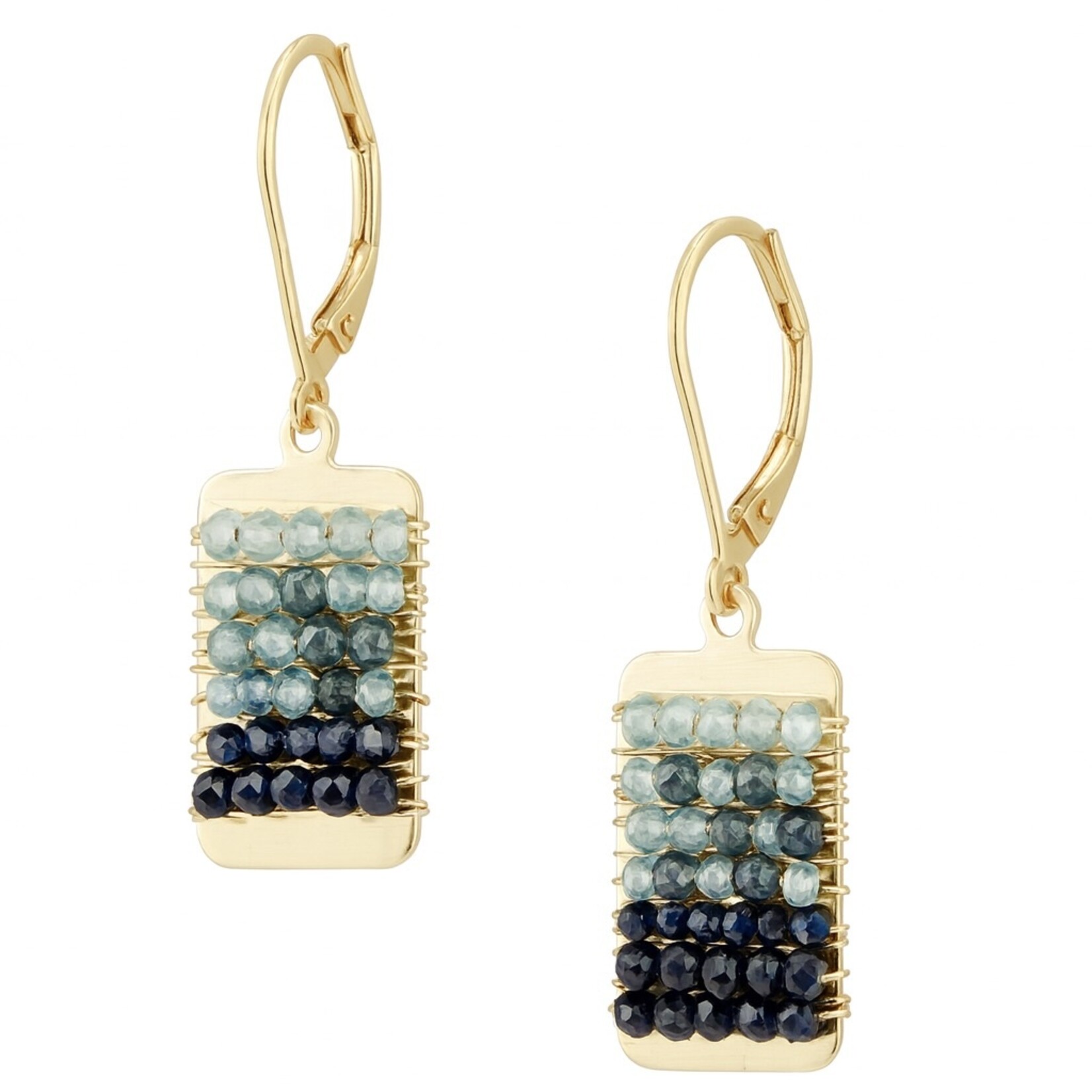 Michelle Pressler 14K Yellow Gold Overlay Sapphire Ombre, Natural Blue Zircon & Australian Sapphire Earrings