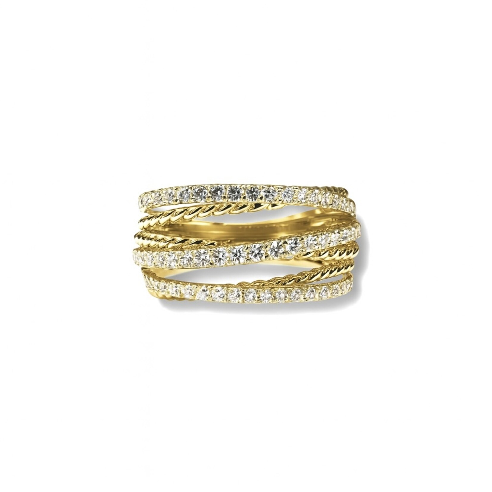 14K Yellow Gold Diamond Cable Bypass Wide Band