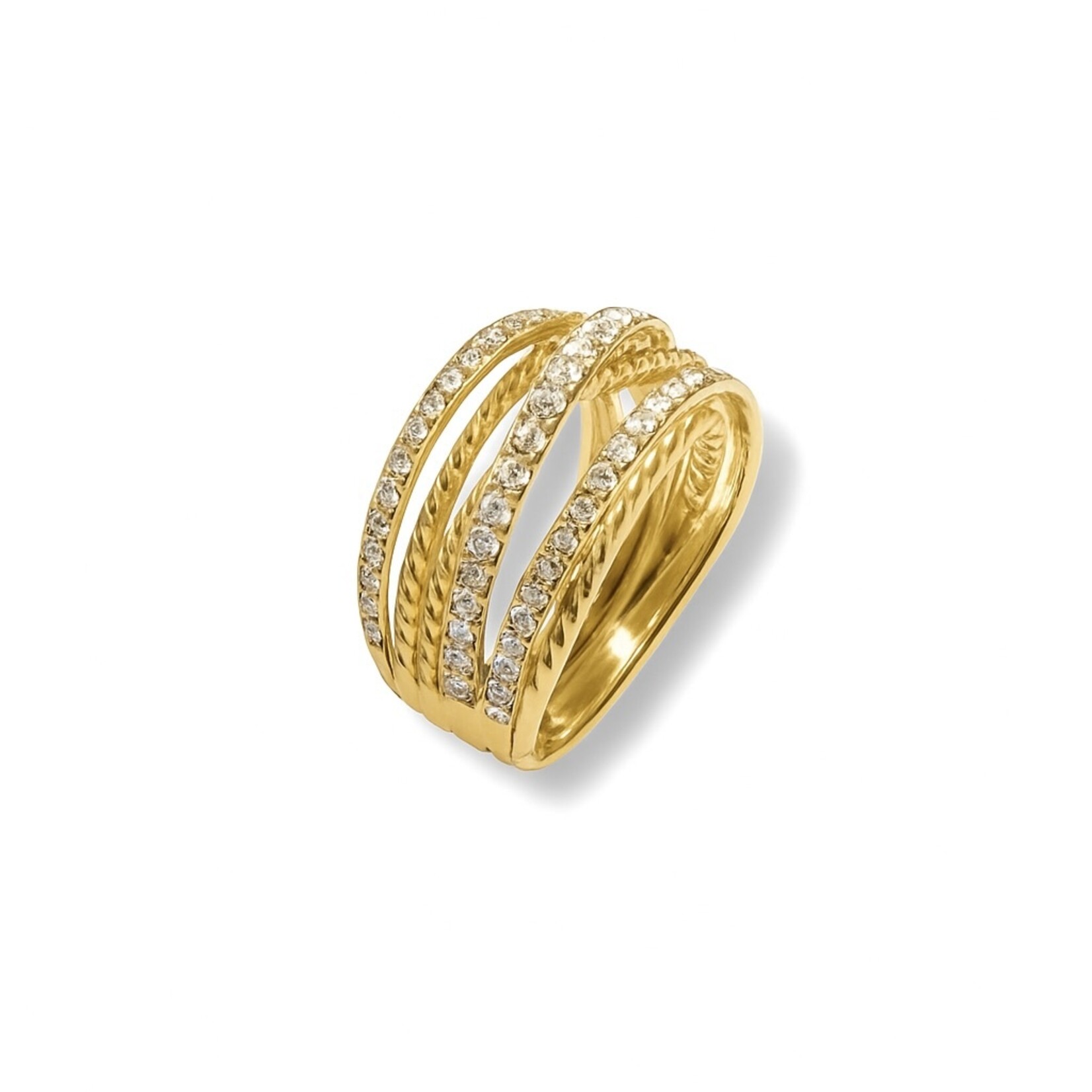 14K Yellow Gold Diamond Cable Bypass Wide Band