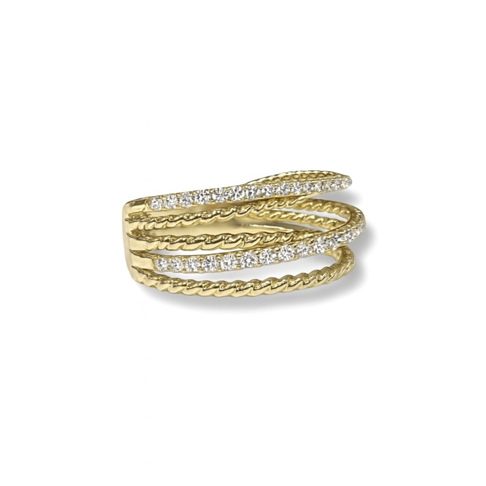14K Yellow Gold Diamond Cable Bypass Wide Band