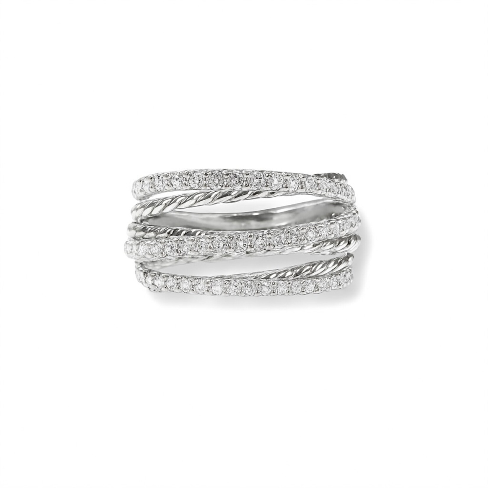 14K White Gold Diamond Cable Bypass Wide Band