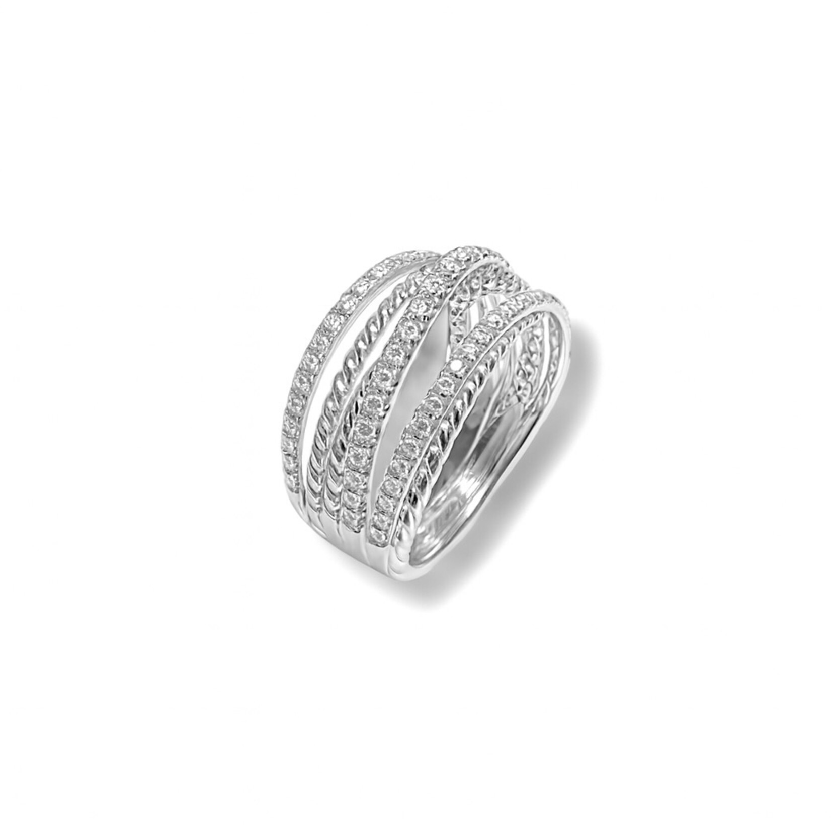 14K White Gold Diamond Cable Bypass Wide Band