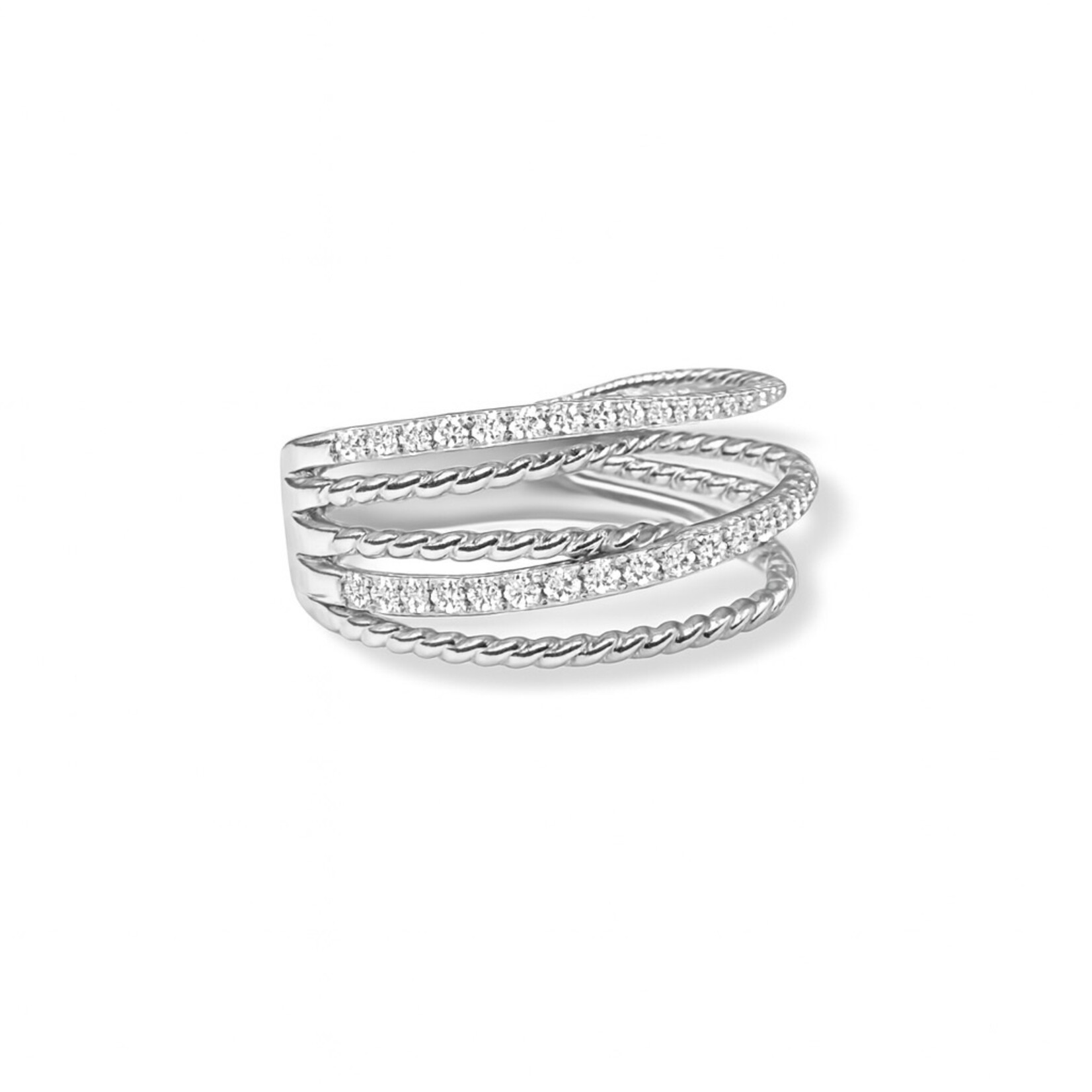 14K White Gold Diamond Cable Bypass Wide Band