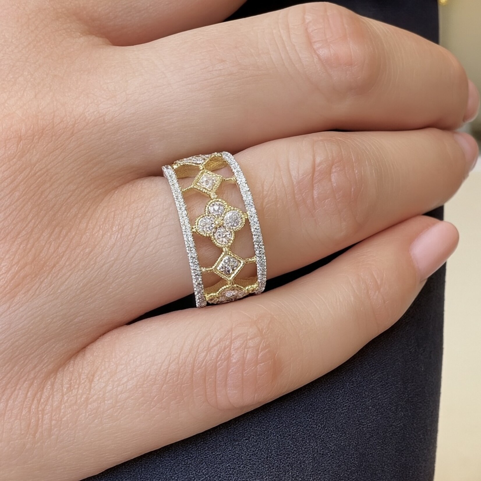 18K Two Tone Gold Diamond Cluster Band