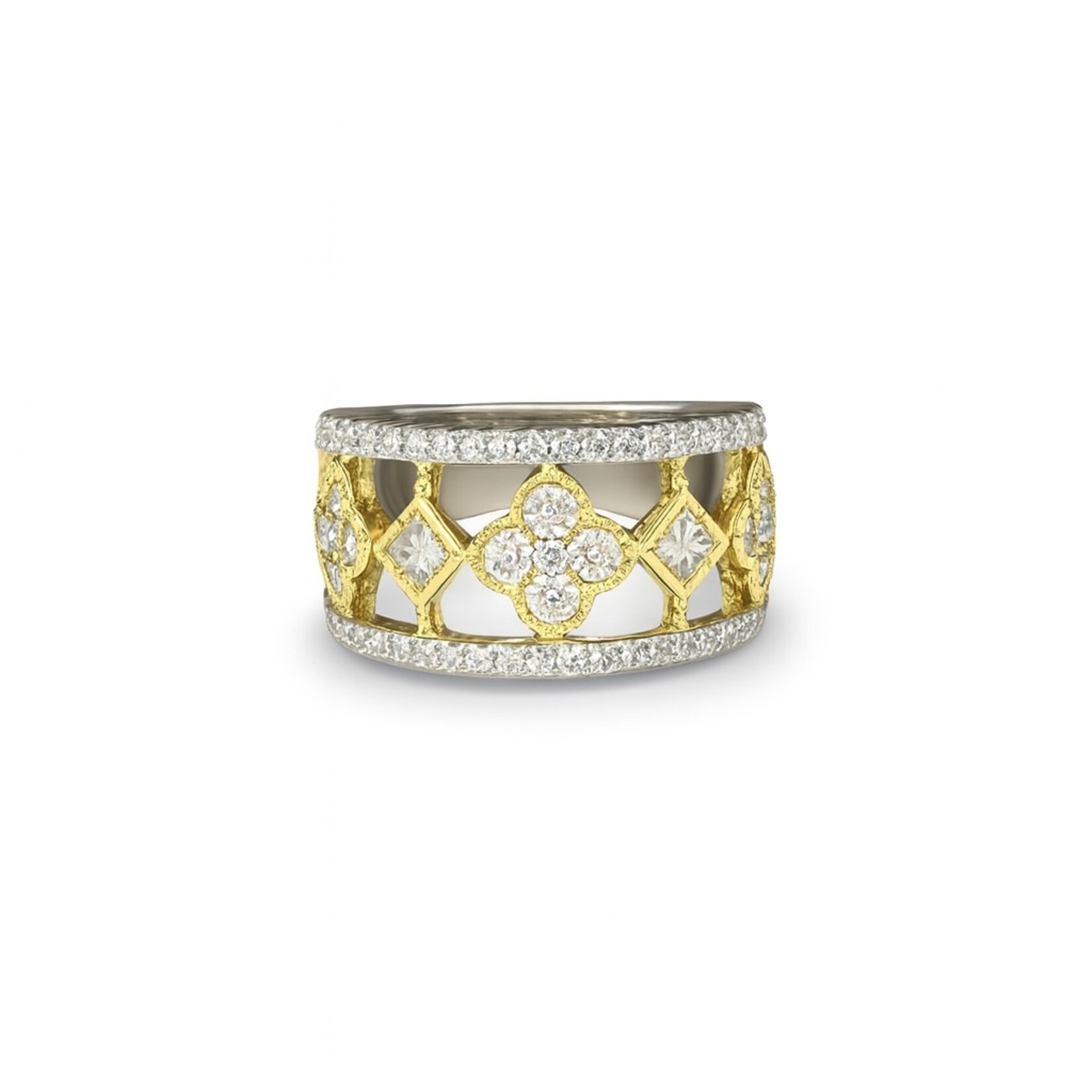 18K Two Tone Gold Diamond Cluster Band