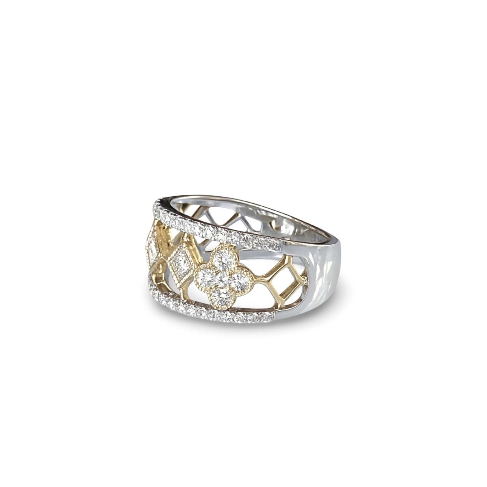 18K Two Tone Gold Diamond Cluster Band