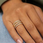 14K Yellow Gold Diamond Cable Bypass Wide Band