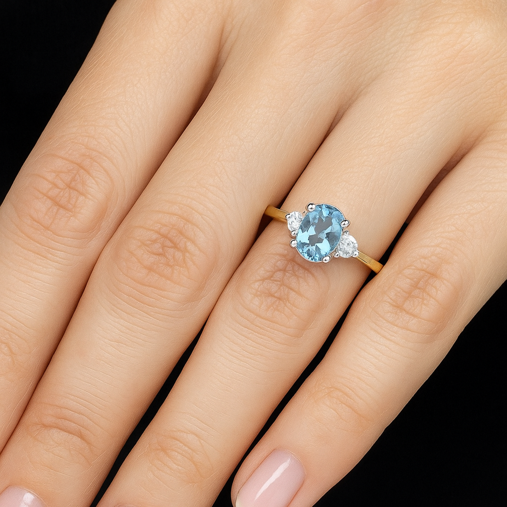 14K Yellow Gold & Platinum Aquamarine & Diamond Ring