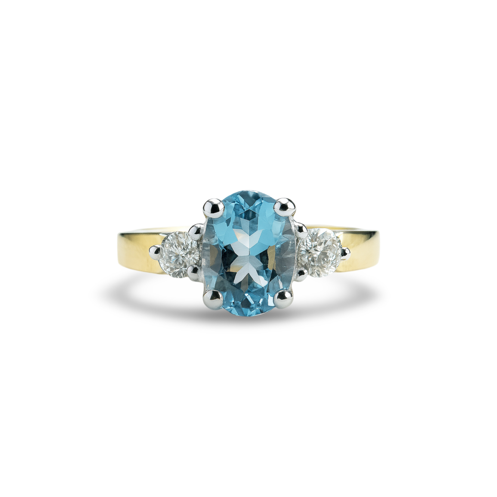 14K Yellow Gold & Platinum Aquamarine & Diamond Ring