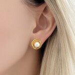 14K Yellow Gold Akoya Pearl Knot Omega Clip Earrings