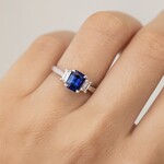 14K Gold Cushion Sapphire & Trapezoid Diamond Ring