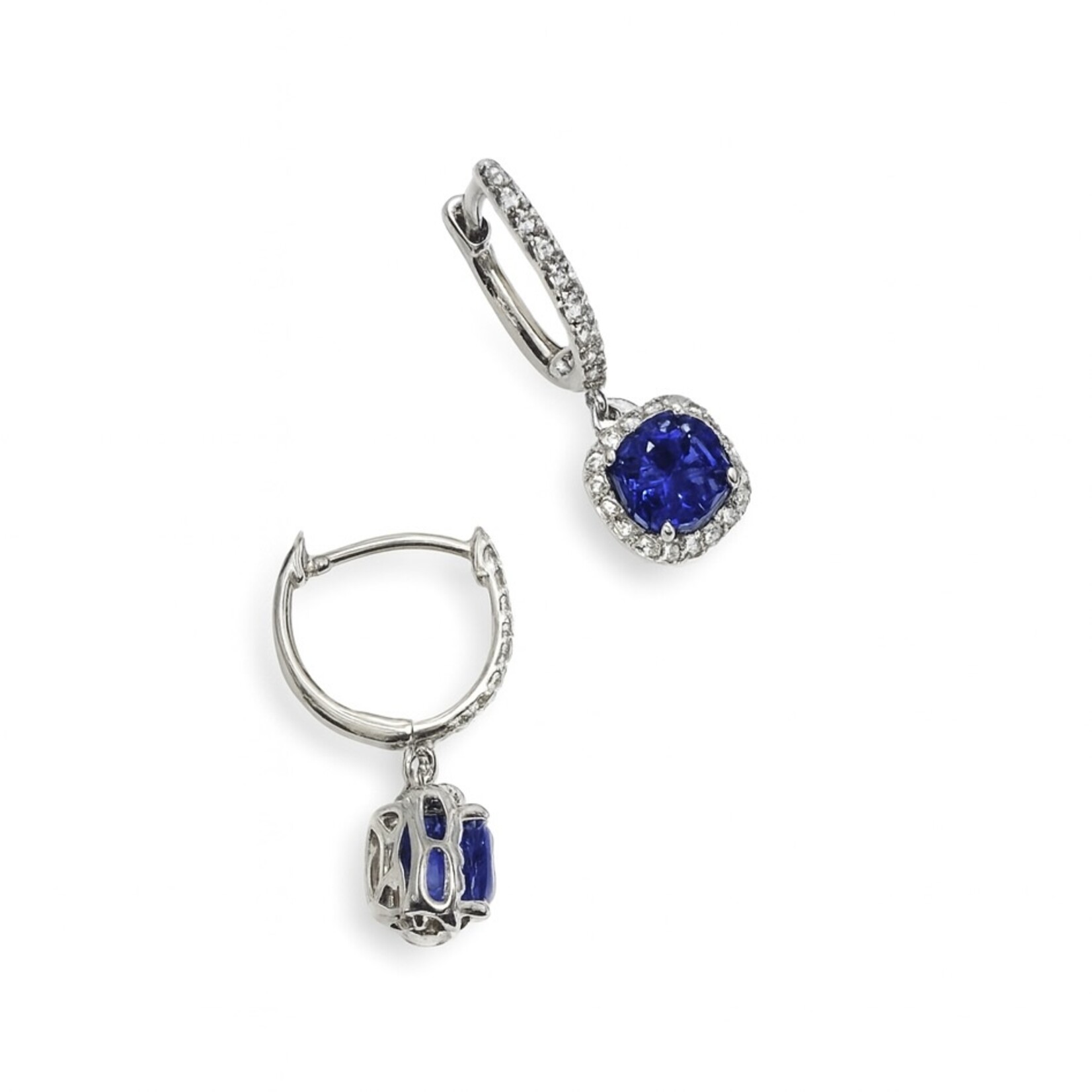 18K White Gold Tanzanite  & Diamond Halo Drop Earrings