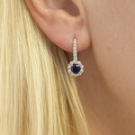 18K White Gold Sapphire & Diamond Halo Drop Earrings