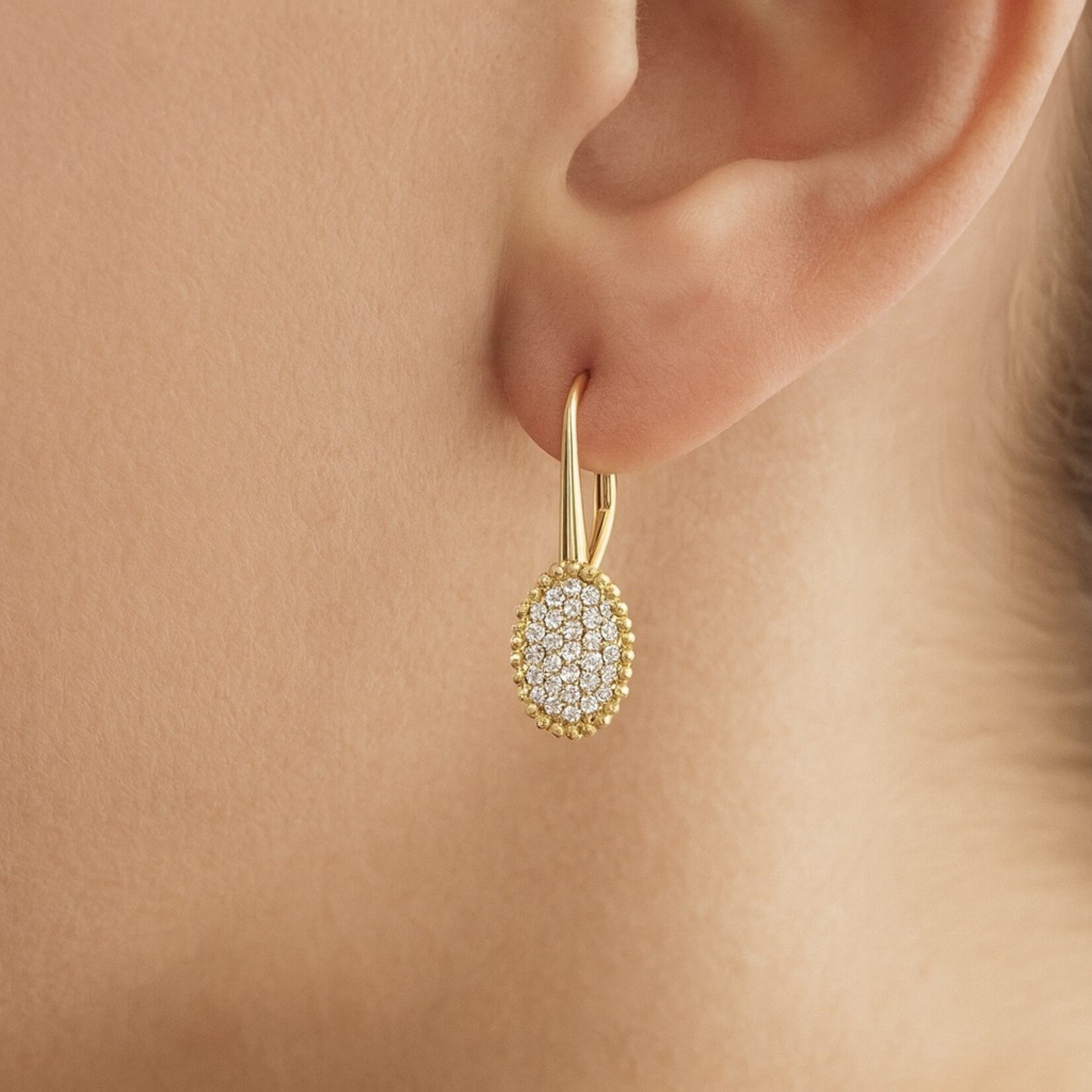 14K Yellow Gold Pave Diamond Cluster Drop Earrings