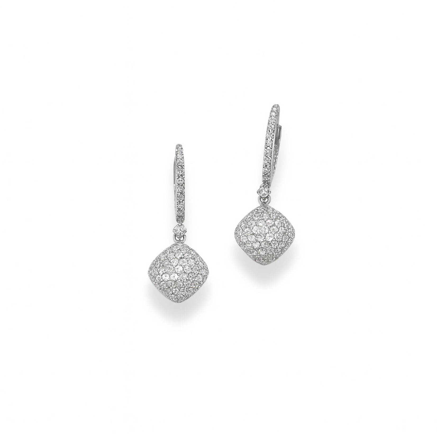 18K White Gold Pave Diamond Drop Earrings