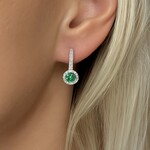 18K White Gold Emerald Halo Drop Earrings