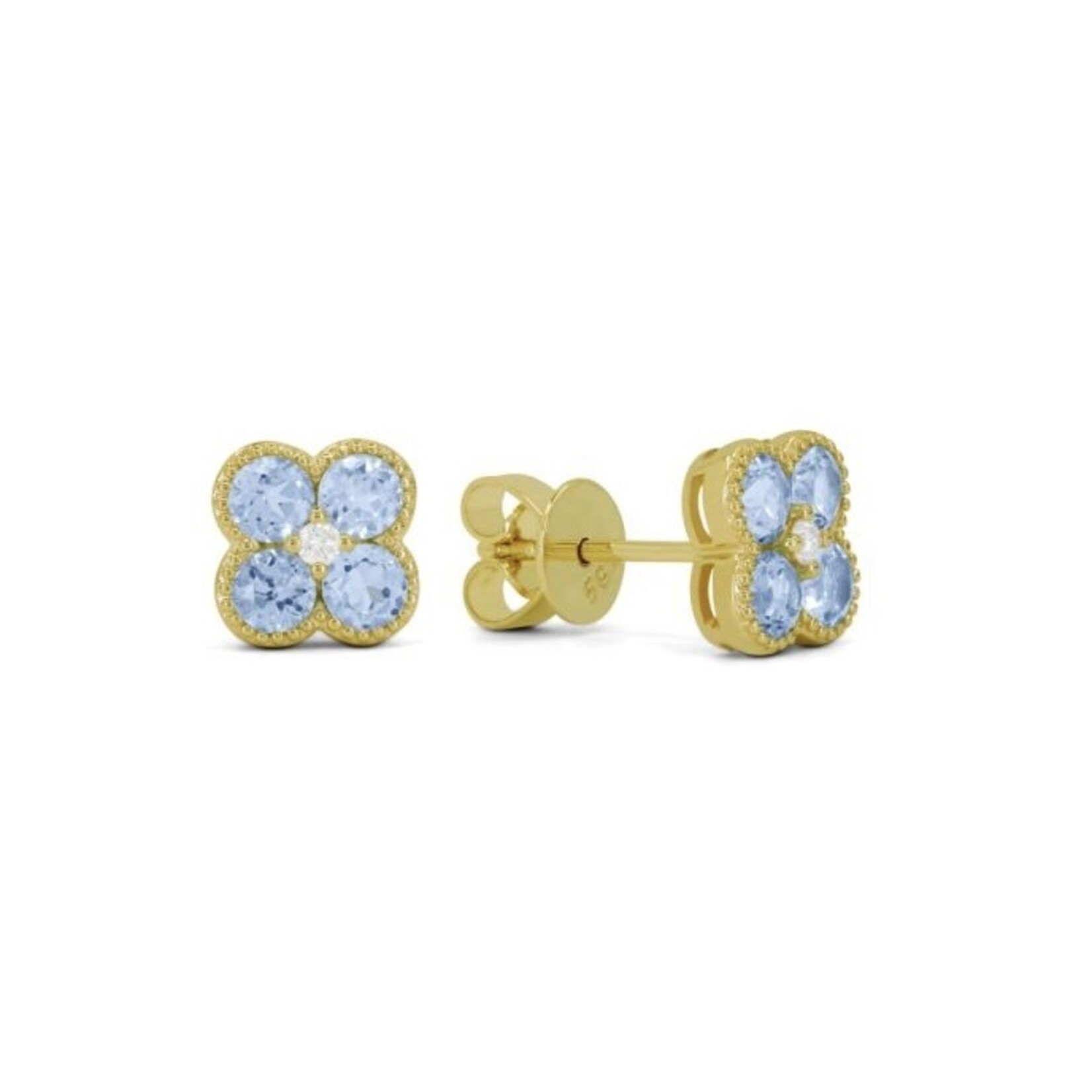 14K Yellow Gold Blue Topaz & Diamond Cluster Stud Earrings