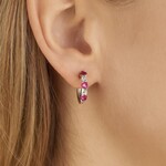 14K White Gold Ruby & Diamond Hoop Earrings