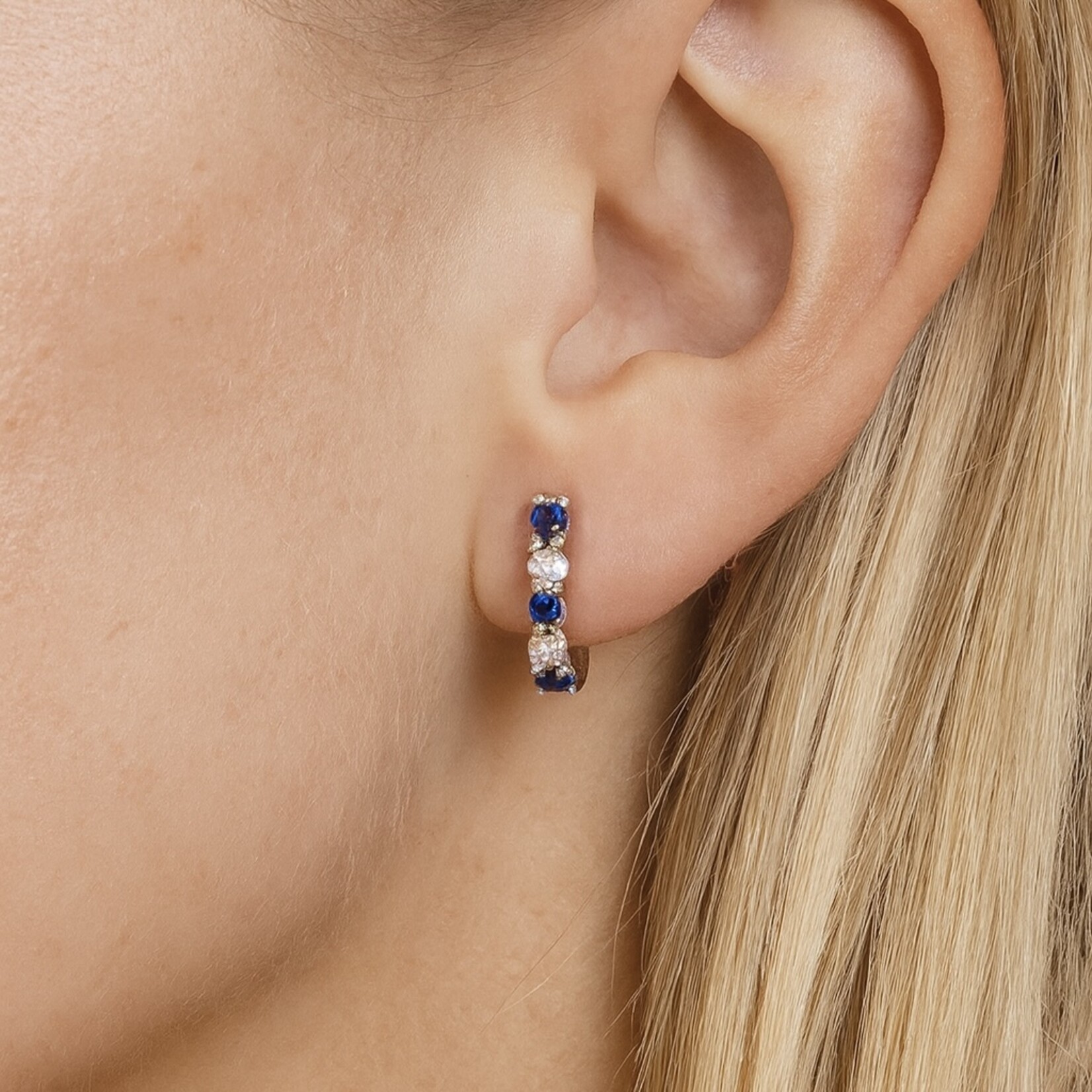 14K White Gold Sapphire & Diamond Petite Hoop Earrings